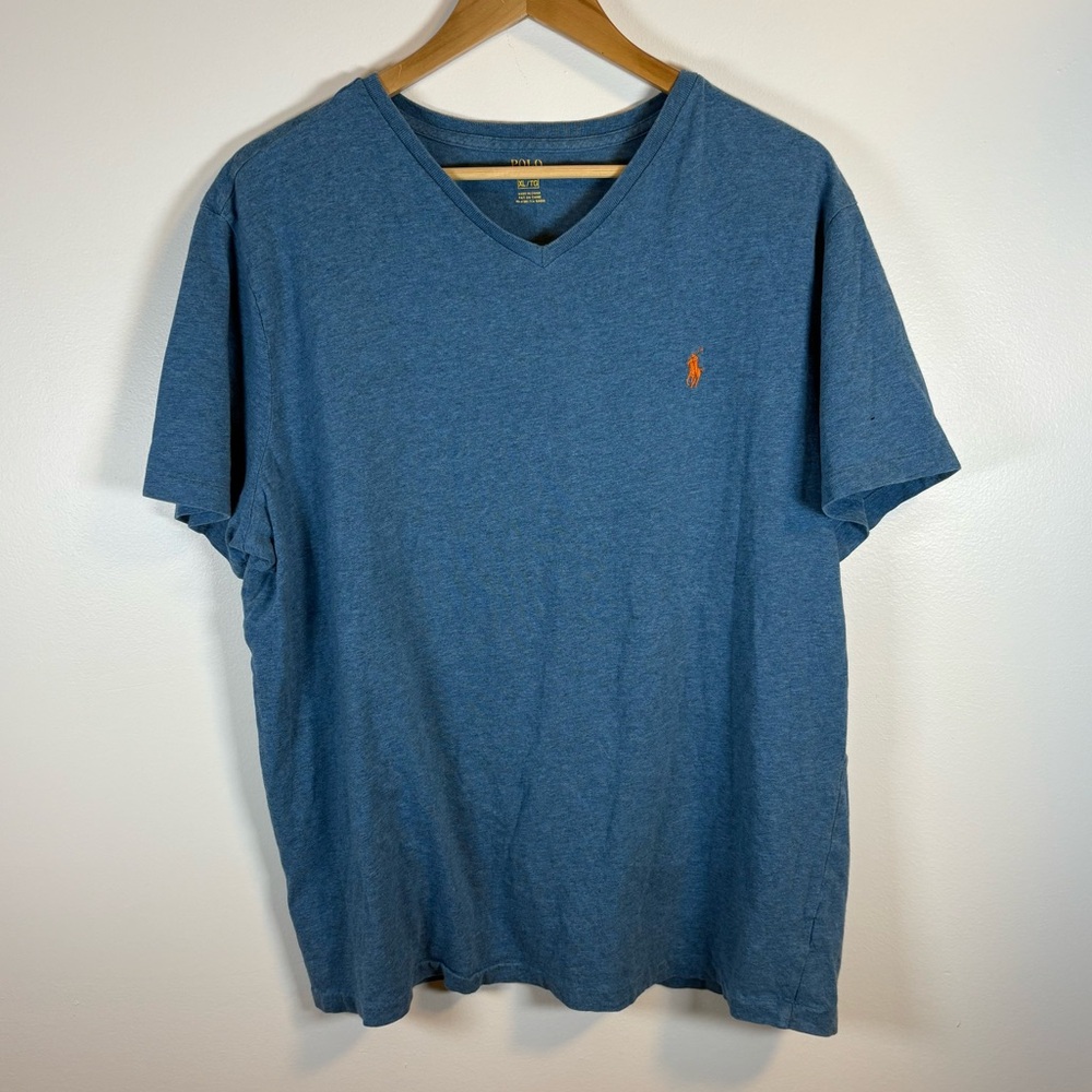 Polo Ralph Lauren Men’s Steel Blue V-Neck T-Shirt XL Cotton Top, Old Money